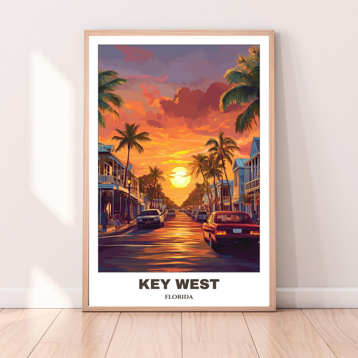 Key West Florida Duval Street Sunset Cars Palms Vintage Travel Poster - Image 3