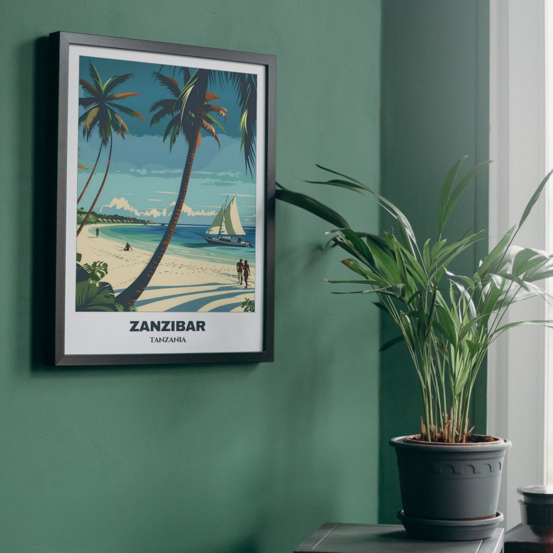 Zanzibar Tanzania Tropical Beach Palms Sailboat Travel Poster - Image 5