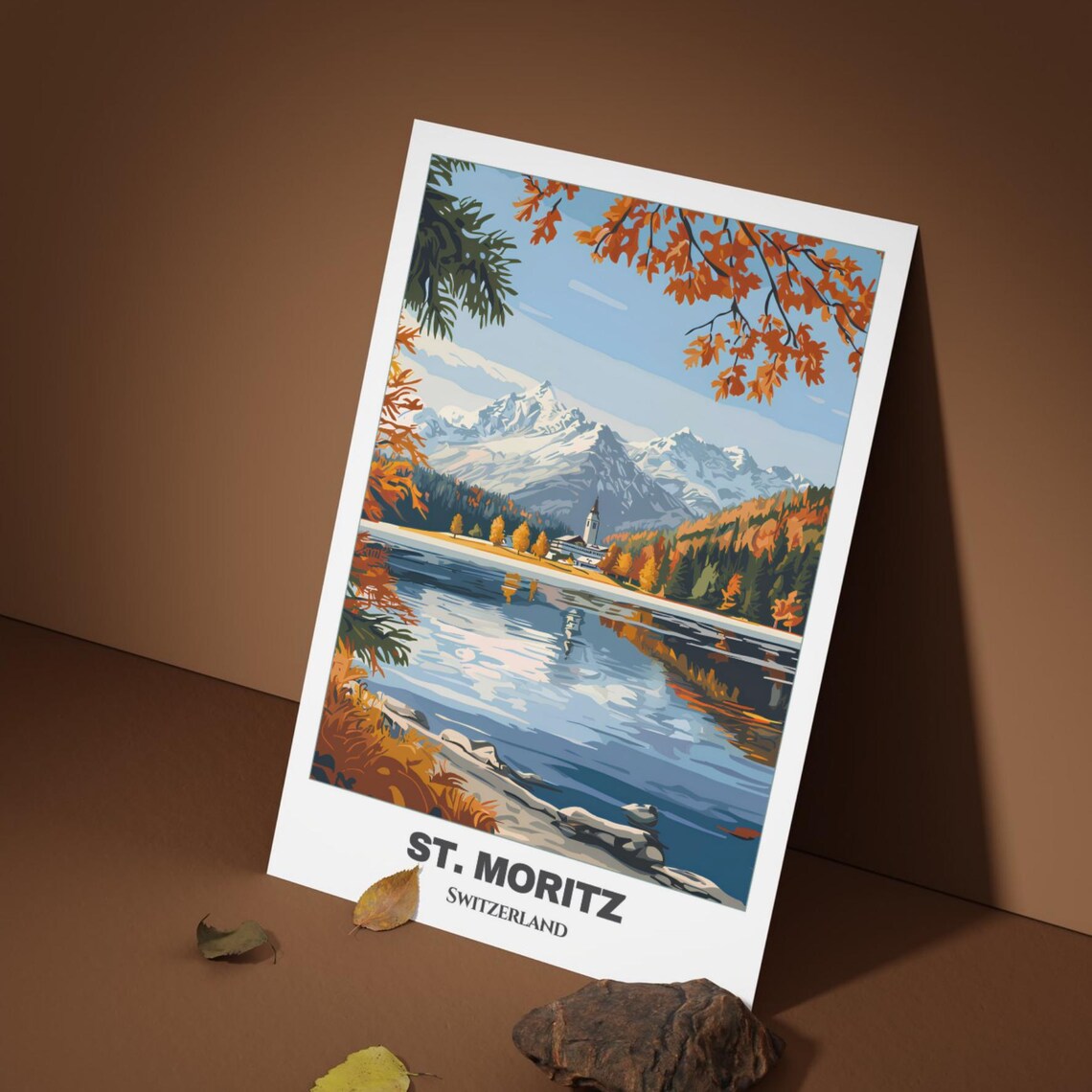 St Moritz Switzerland Alpine Lake Autumn Mountains Vintage Travel Poster - Image 5