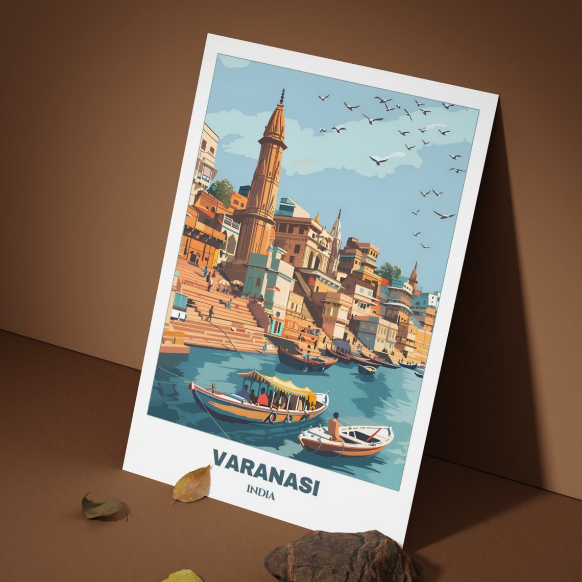 Varanasi India Ghats Temple Spire Canopied Boat Travel Poster - Image 3