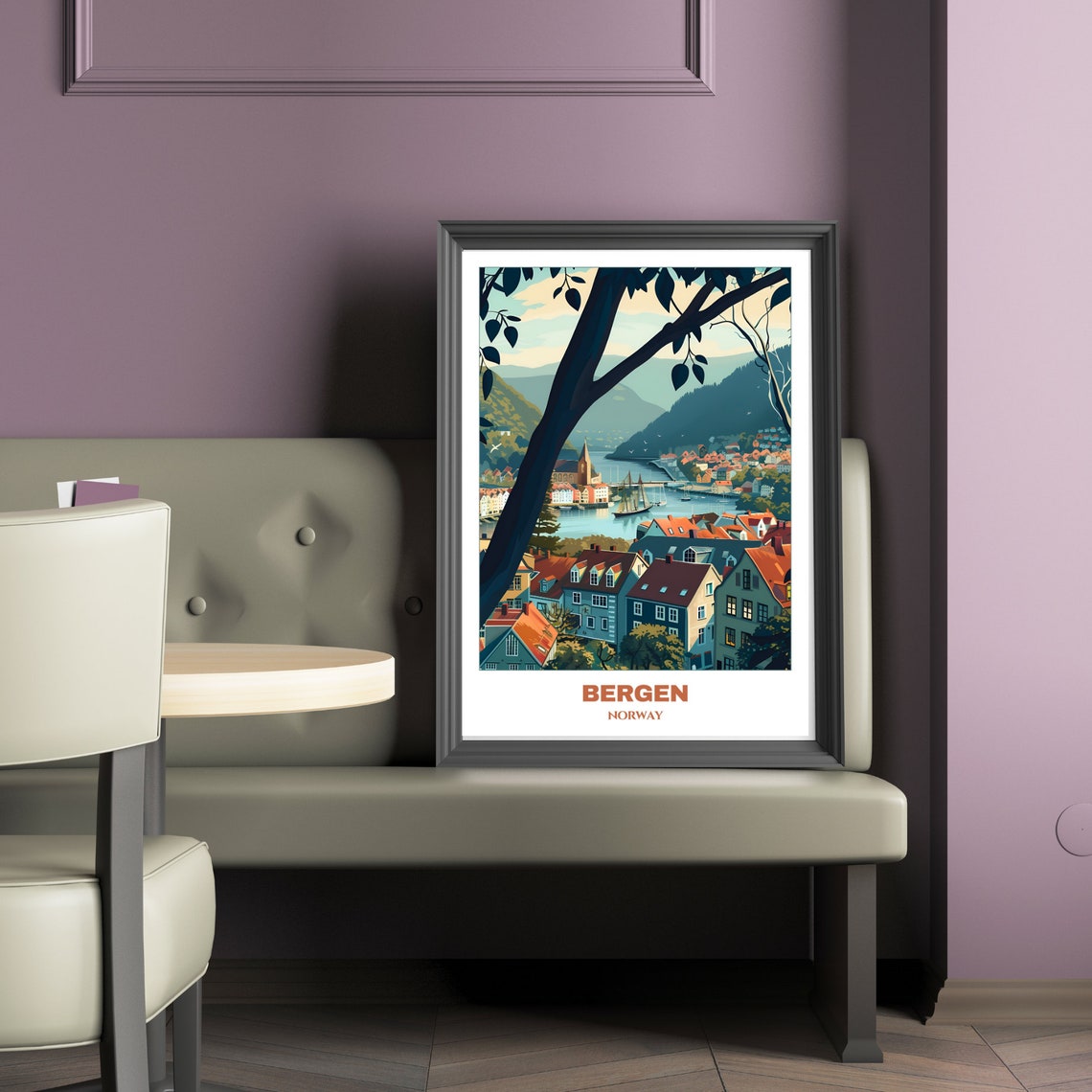 Bergen Harbor Panorama Fjords Hillside Sailing Ship View Poster - Image 2