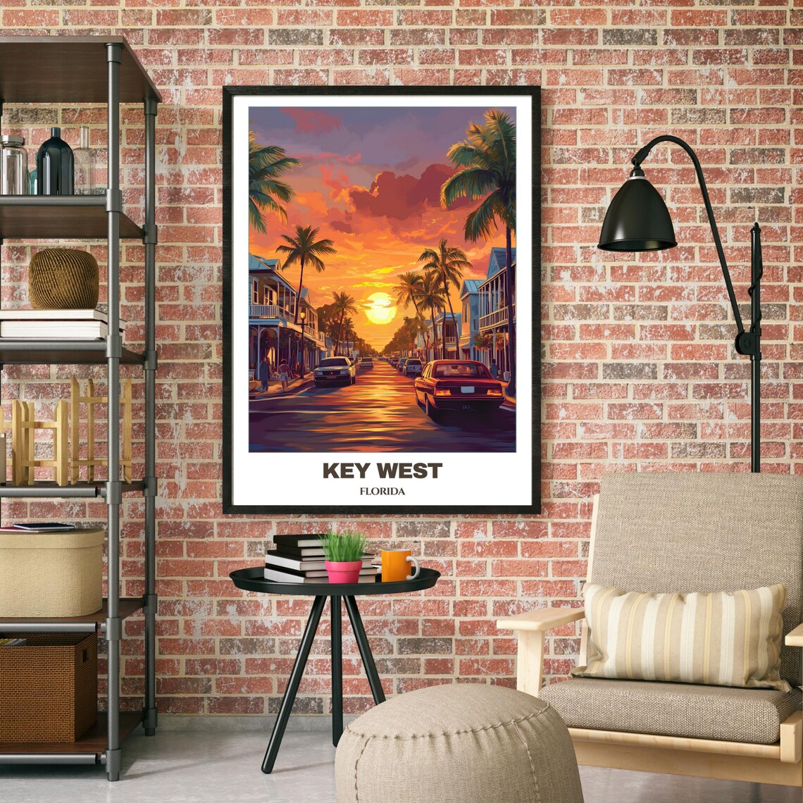 Key West Florida Duval Street Sunset Cars Palms Vintage Travel Poster - Image 2
