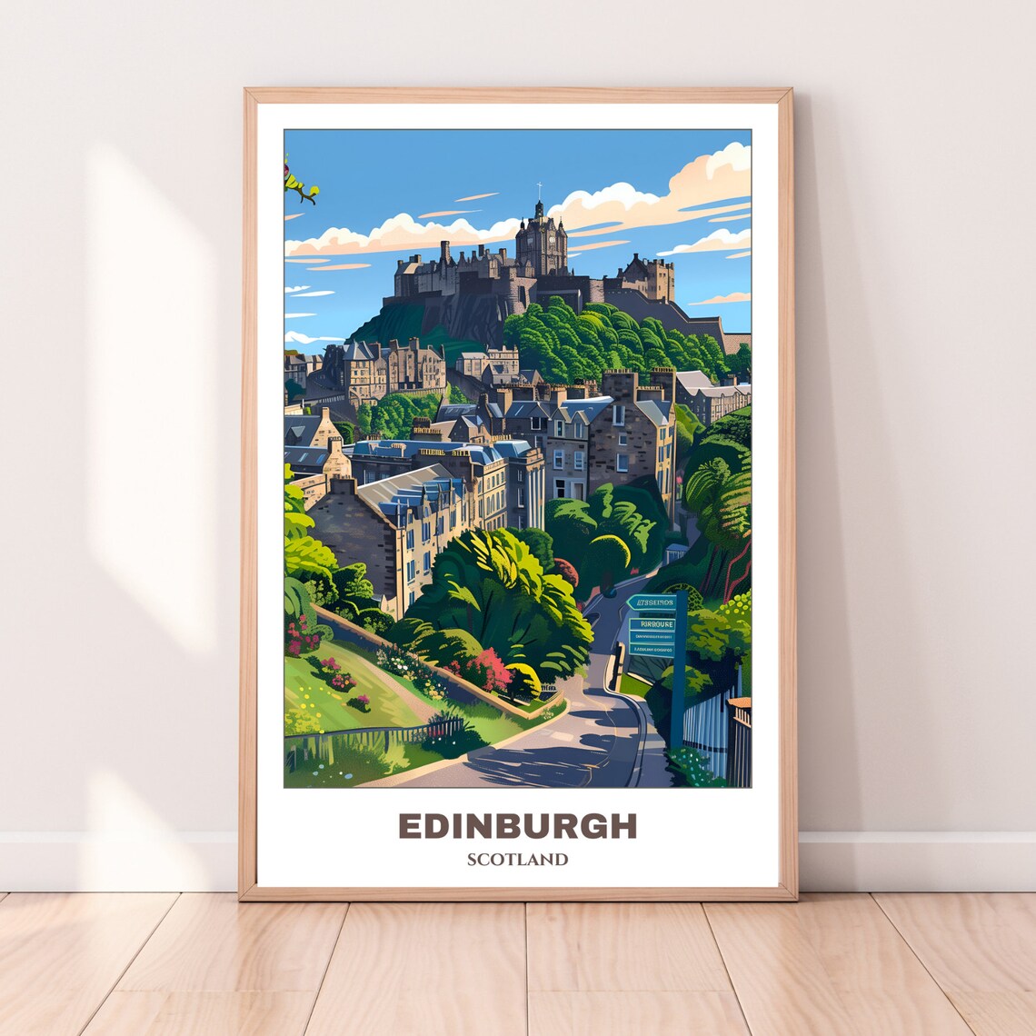 Edinburgh Scotland Castle Rock Garden Street View Travel Poster - Image 4