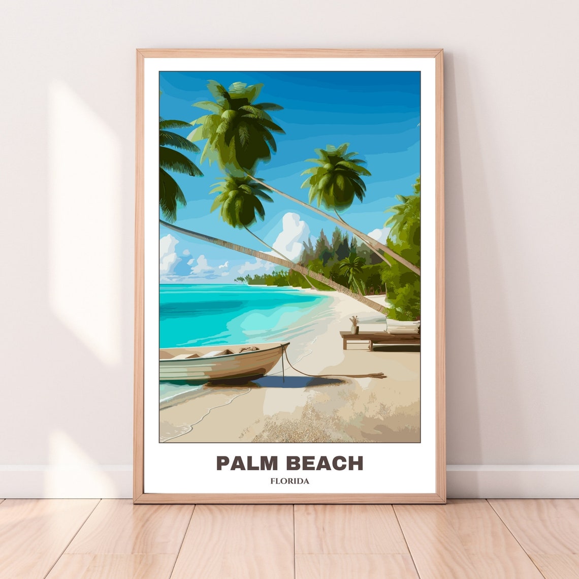 Palm Beach Florida Tropical Shore Palm Trees Beach Boat Poster - Image 4