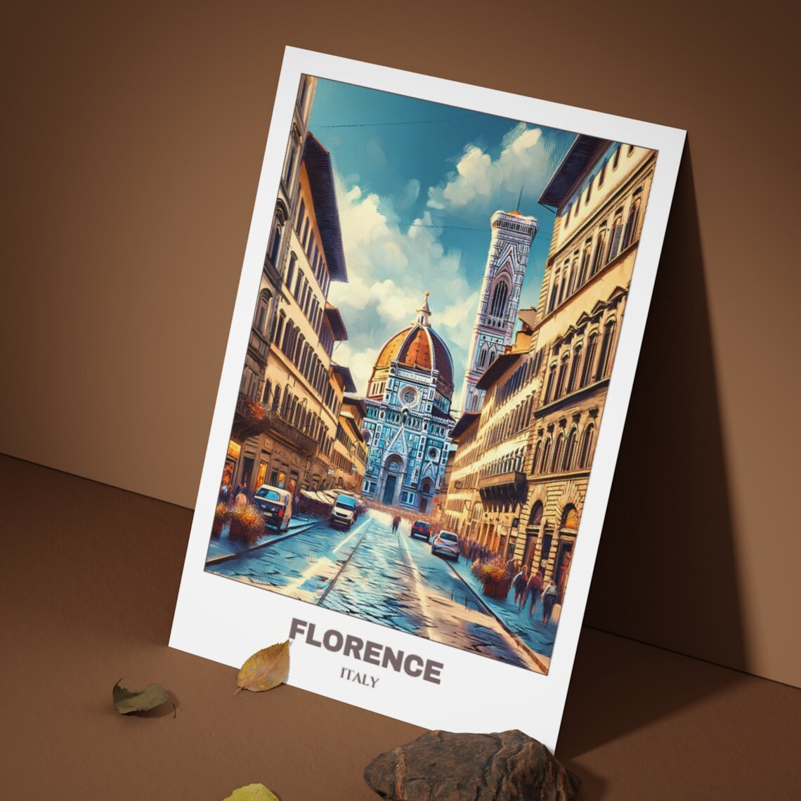Florence Old Town Street Leading To Duomo Dome Italy Travel Poster - Image 3