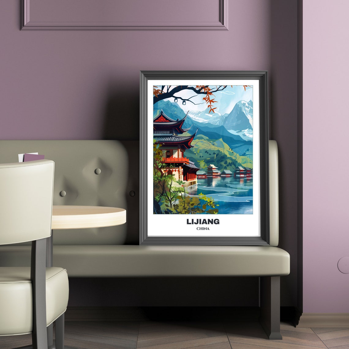 Lijiang Lakeside Temple Pavilion Snow Mountains Tranquil Poster - Image 2