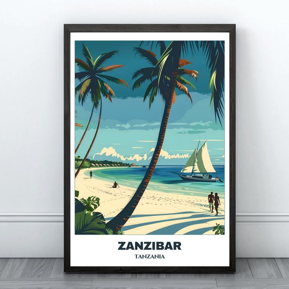 Zanzibar Travel Poster Tanzania Travel Poster Zanzibar Painting Print Wall Art Tanzania Home Decor Stone Town Beach