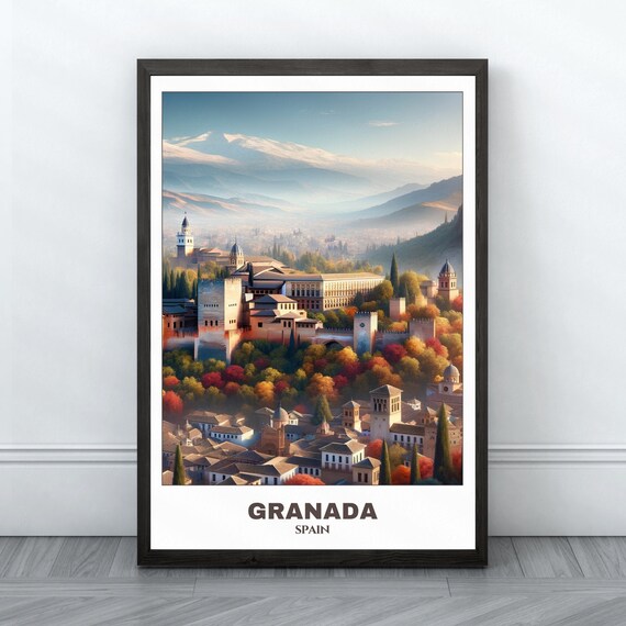 Granada Spain Alhambra Palace Sierra Nevada Mountain View Poster