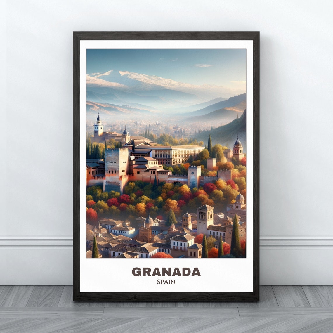 Granada Spain Alhambra Palace Sierra Nevada Mountain View Poster