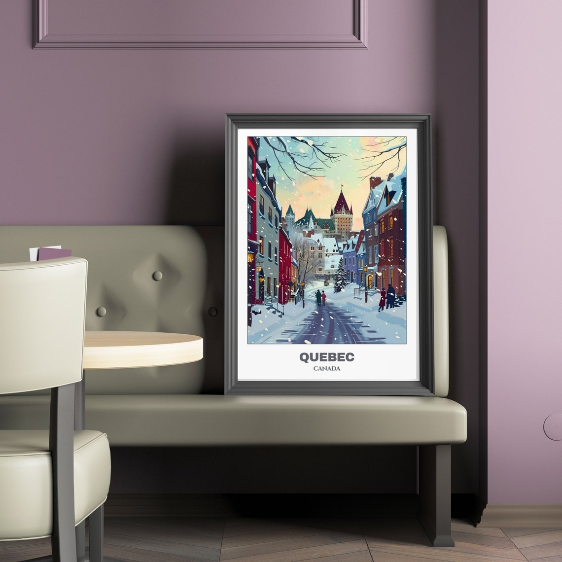 Quebec Canada Winter Snowfall Old Quebec Street Snowy Evening Poster - Image 2