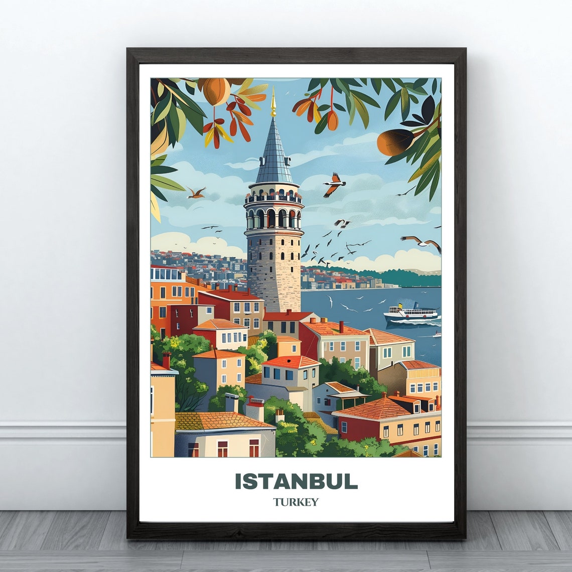 Istanbul Turkey Galata Tower Over Historic Old Town Skyline Poster