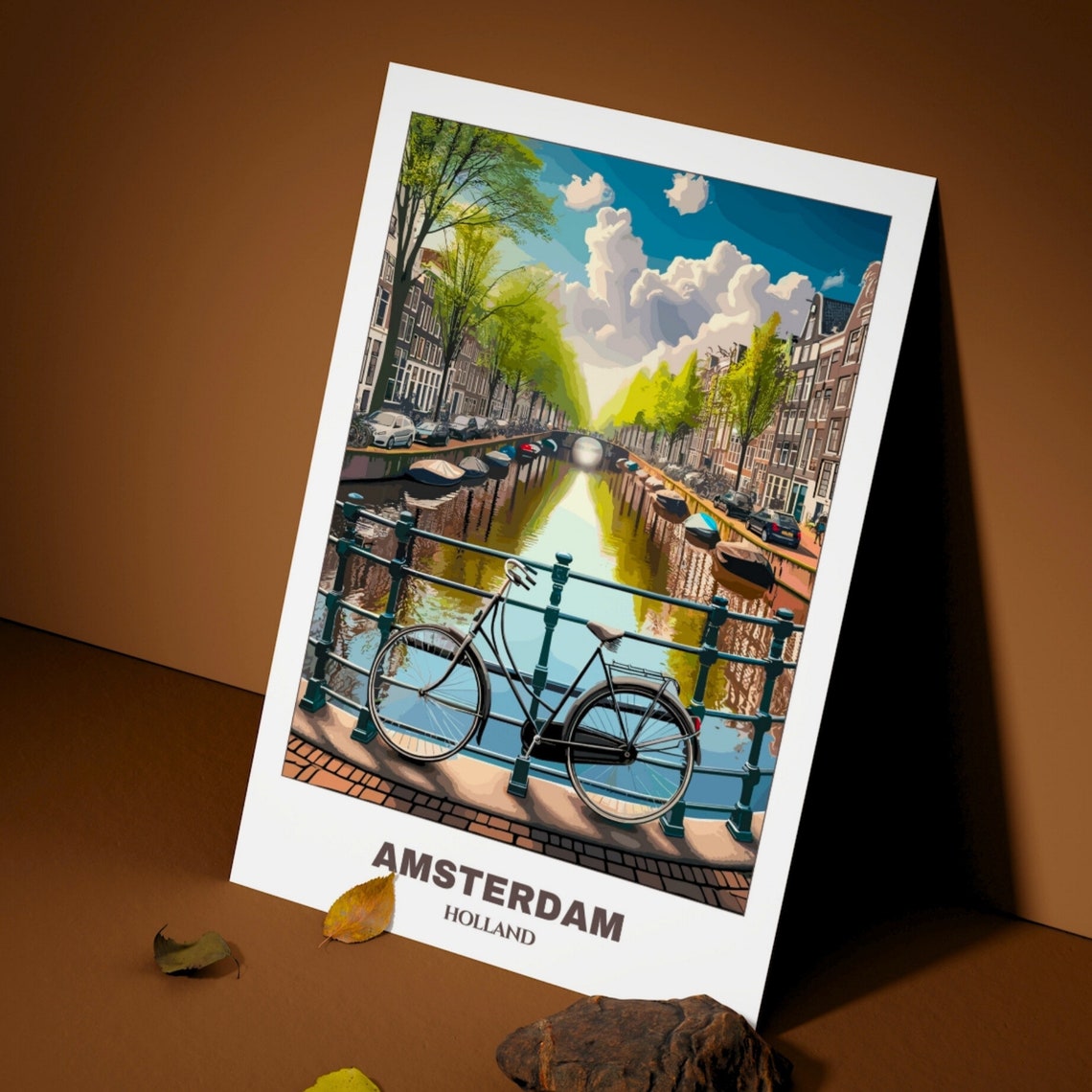 Amsterdam Holland Canal Bridge Bicycle Sunlit Morning Poster - Image 4