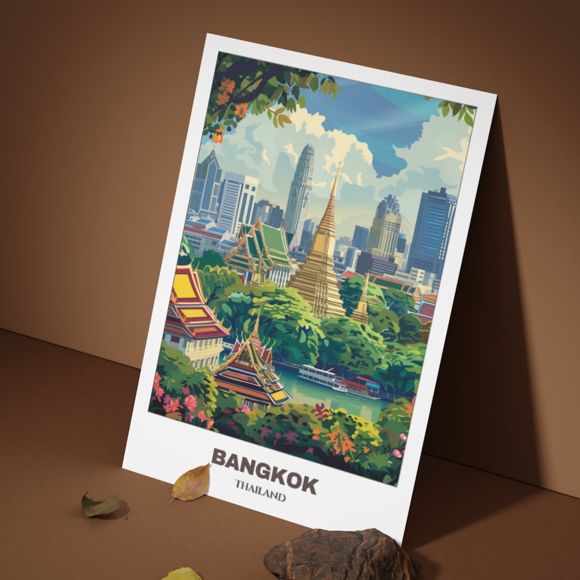 Bangkok Travel Poster, Thailand Cityscape Painting Print - Image 3