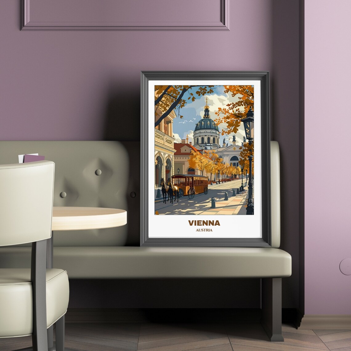 Vienna Austria Autumn Street Horse Carriage Cathedral Scene Poster - Image 2