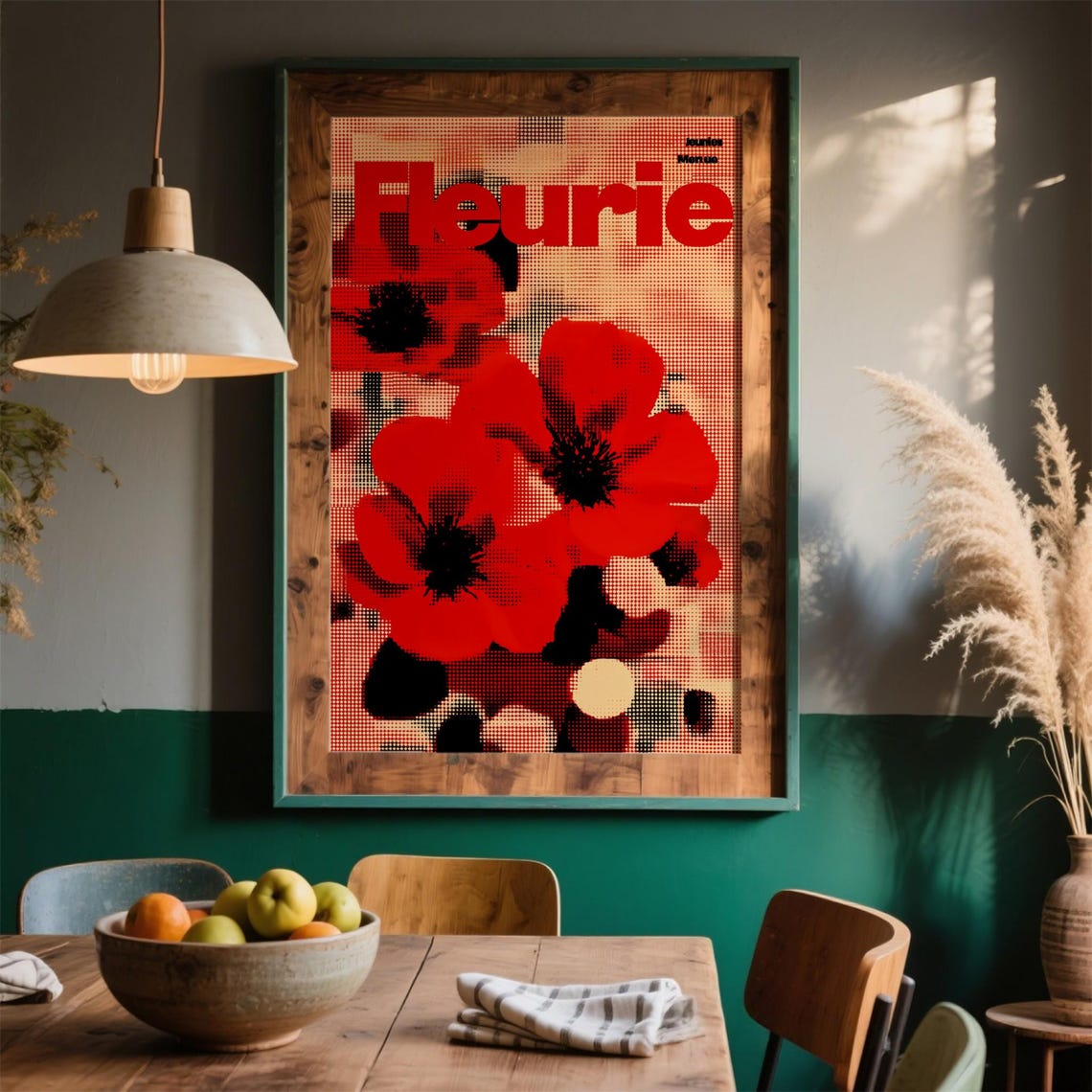 Fleurie Bold Red Poppy Halftone Pop Art Floral Graphic Design Poster