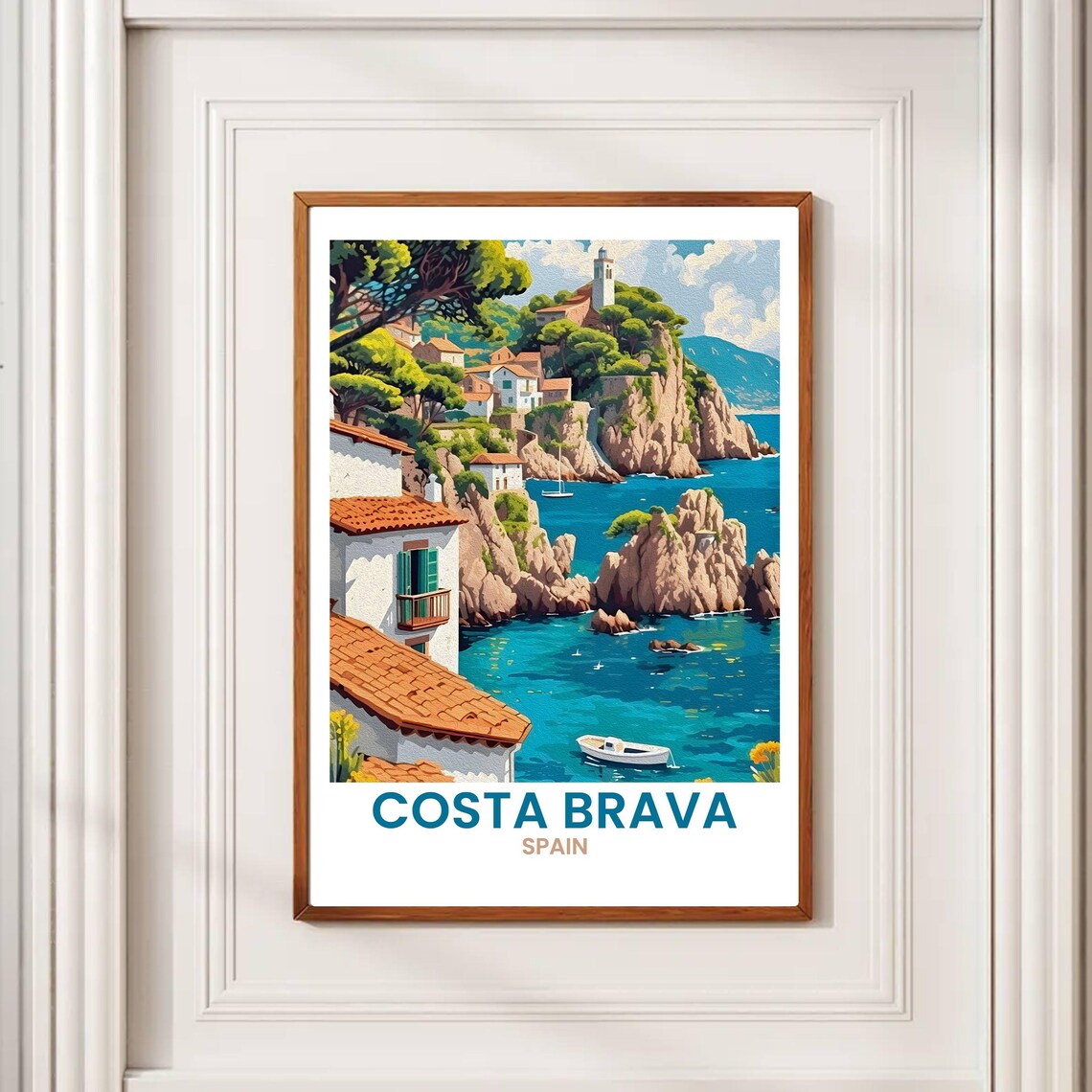 Costa Brava Spain Rocky Cove Whitewashed Village Travel Poster