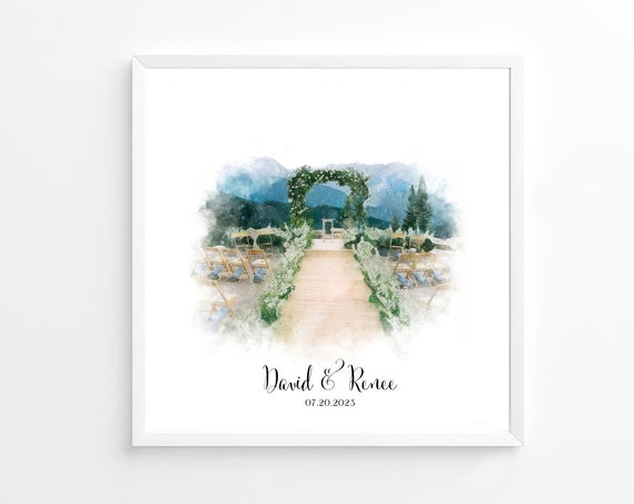 Wedding Venue Print Wedding Gift Unique Anniversary Present Painting From Photo Personalised Drawing Couple Gift Wedding Painting