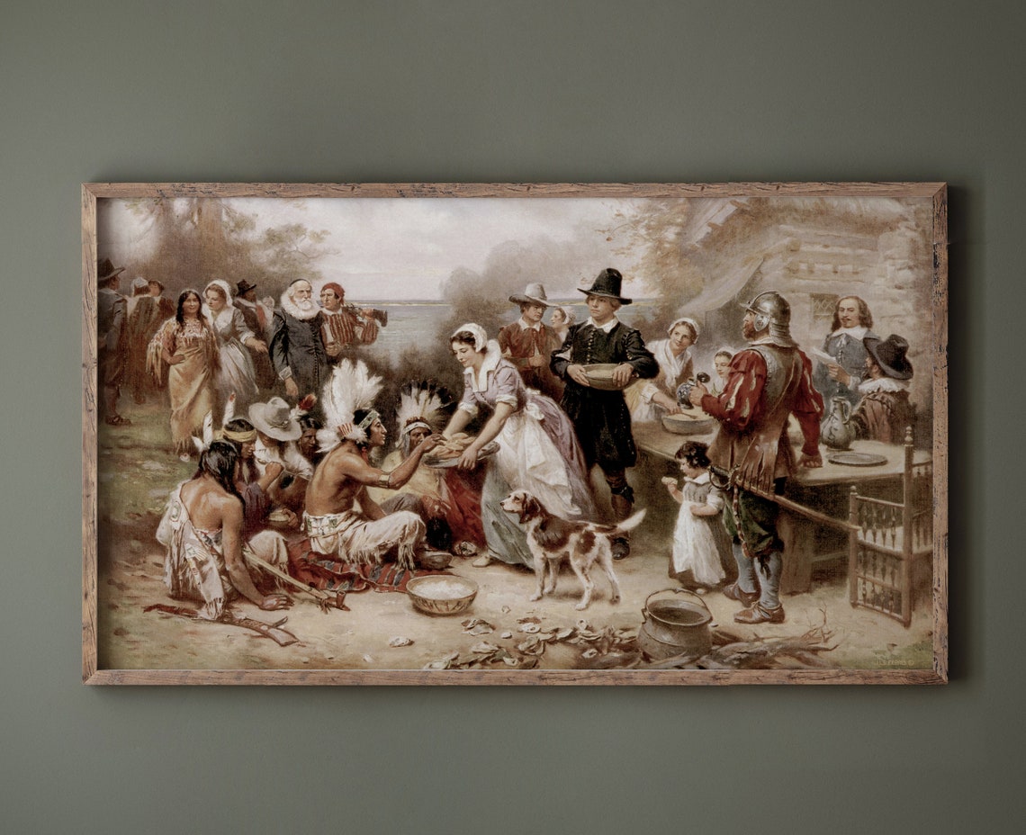 First Thanksgiving Feast Vintage American History Art Poster - Image 2