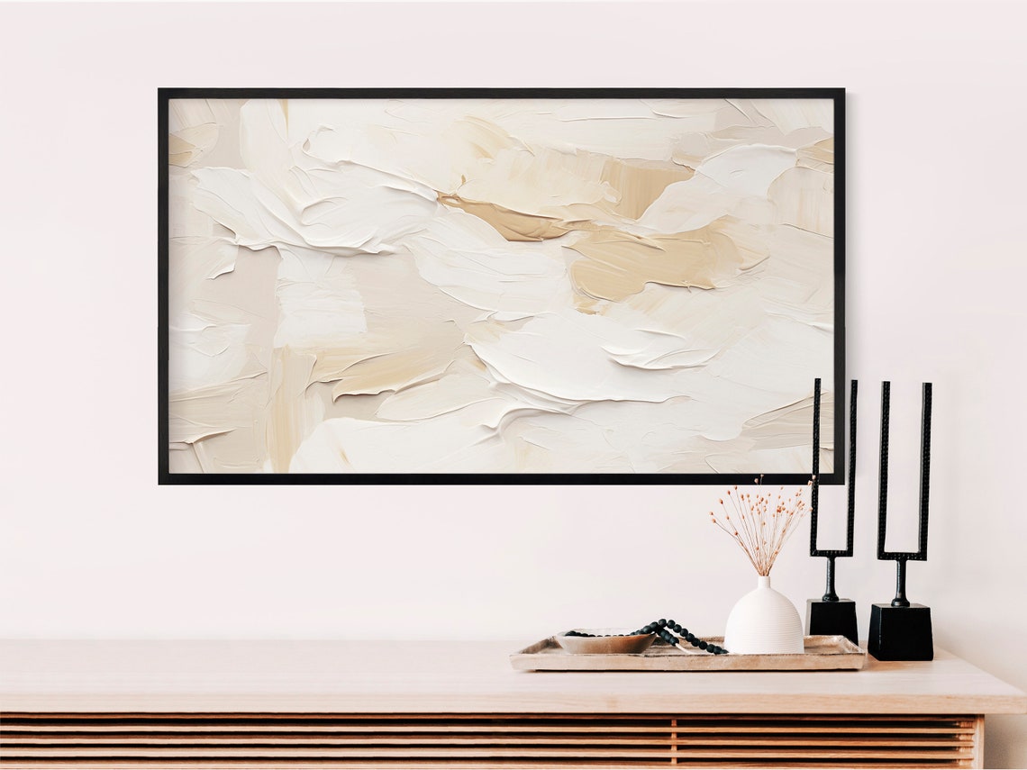 Neutral Cream and Beige 3D Plaster Texture Abstract Wall Art - Image 2