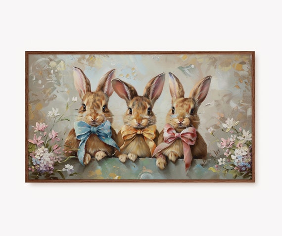 Pastel Easter Bunnies and Bows Art Print