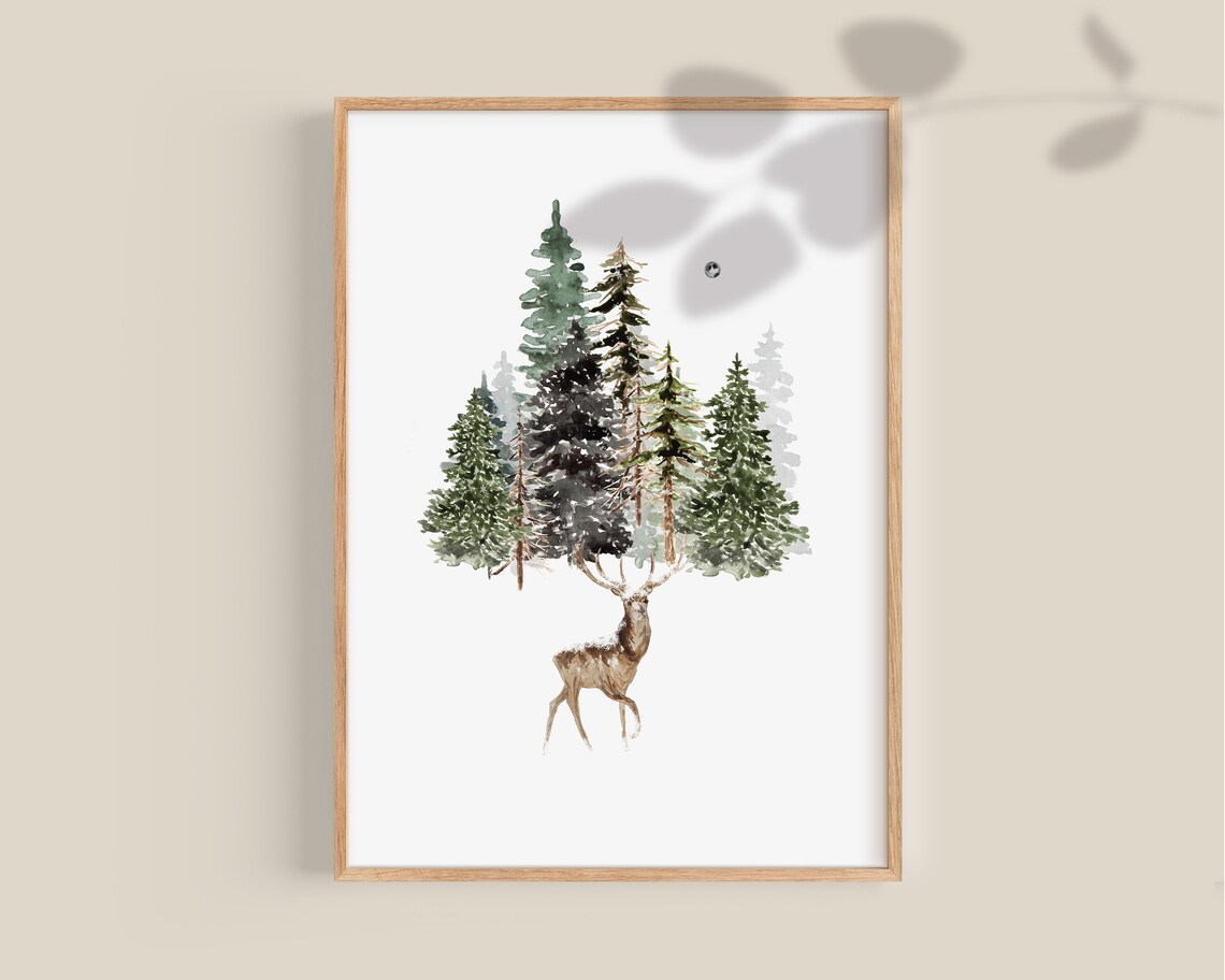 Christmas Deer Wall Art, Winter Wonderland Art Print - Image 2