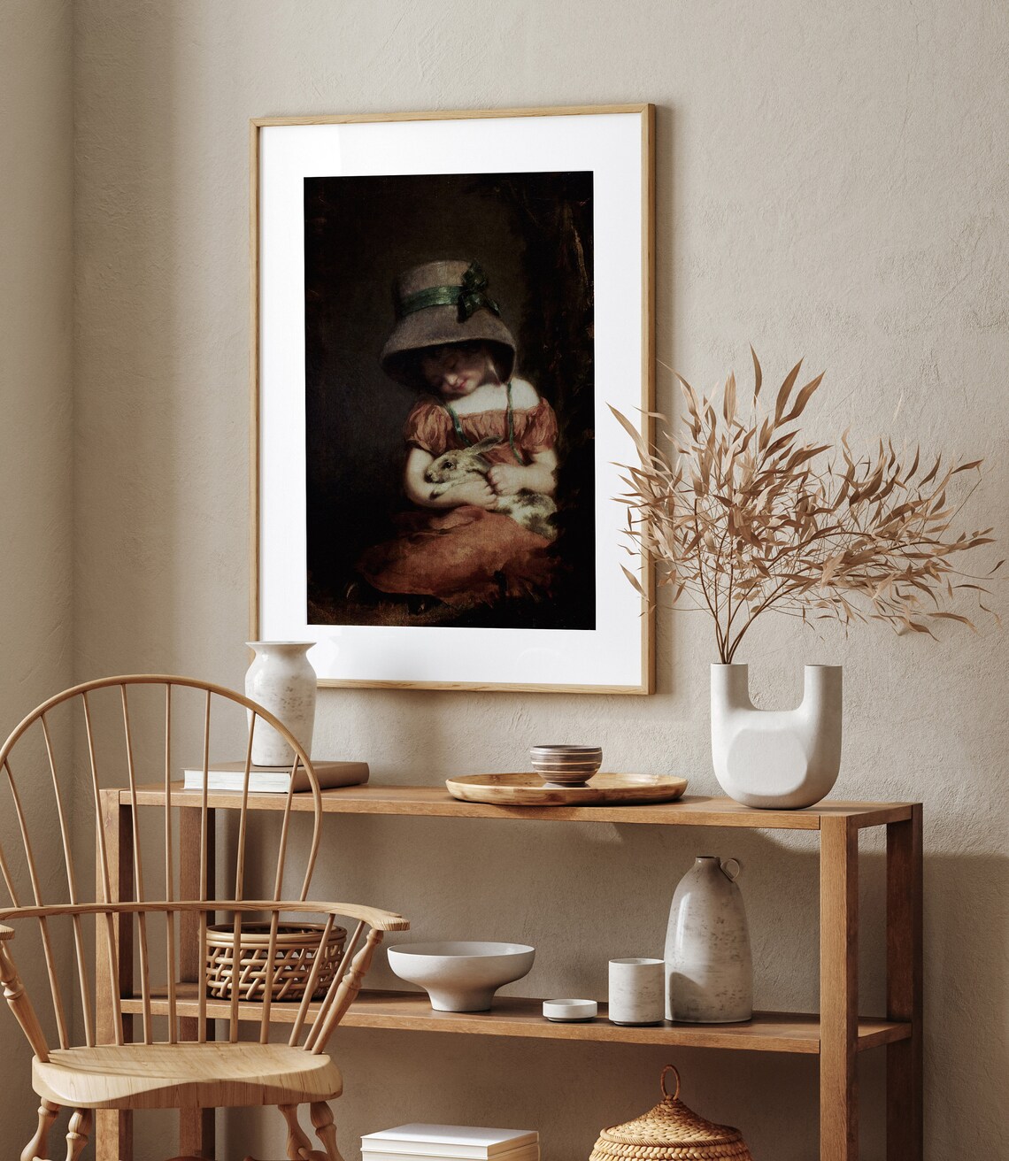 Classic Painting of a Child Holding a Rabbit Vintage Nursery Art Poster - Image 2
