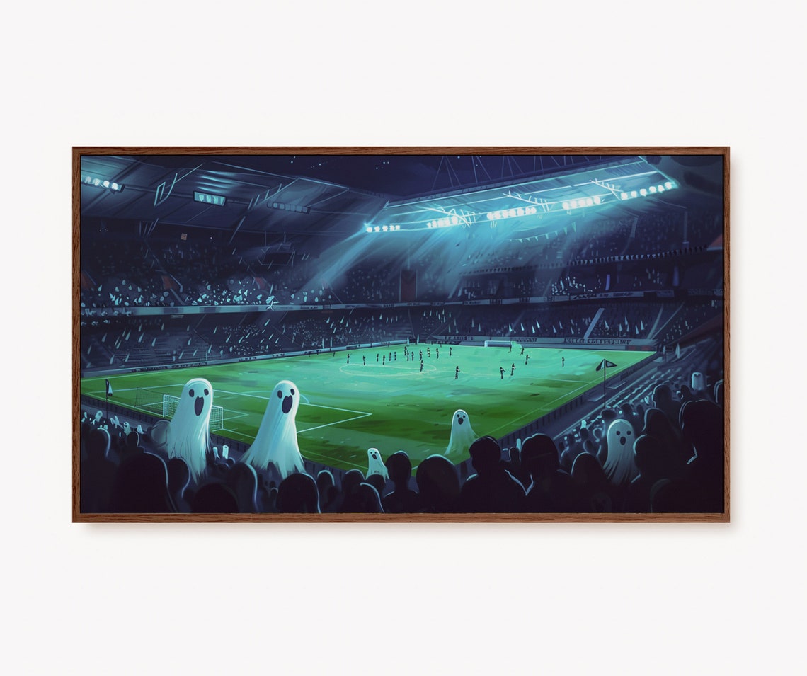 Cute Ghosts at Football Stadium Night Halloween Party Decor Poster