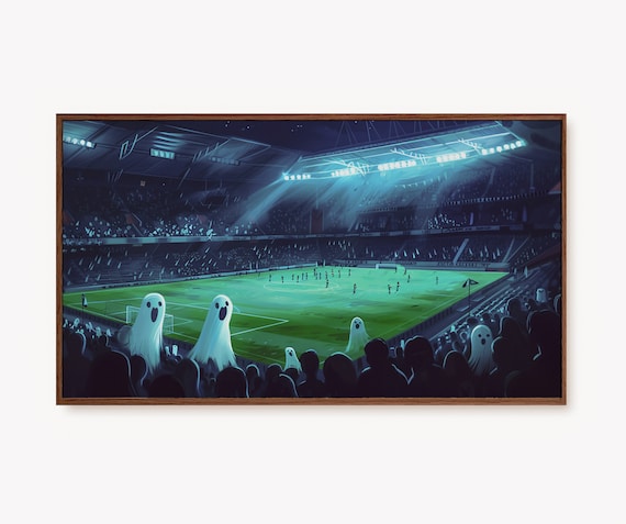Cute Ghosts at Football Stadium Night Halloween Party Decor Poster