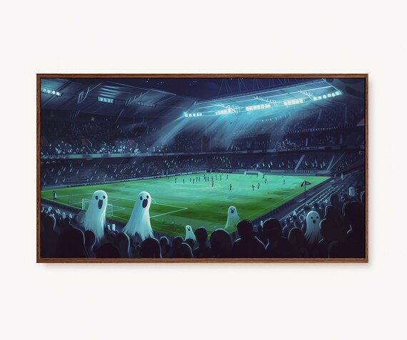 Halloween Tv Art Cute Ghost At Football Game Funny Halloween Art Dark Academia Decor Prints For Tv Cute Ghost Png Gothic Tv Art