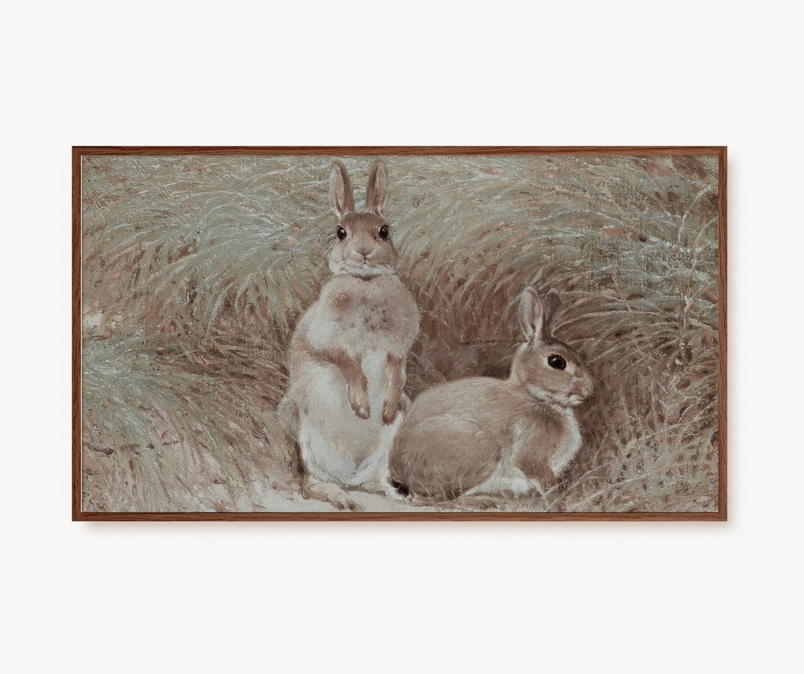 Vintage Easter Bunny Rabbits Antique Spring Wildlife Poster Art