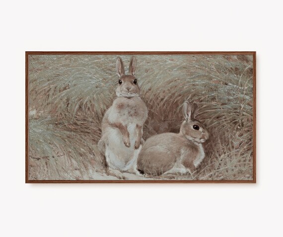 Vintage Easter Bunny Rabbits Antique Spring Wildlife Poster Art