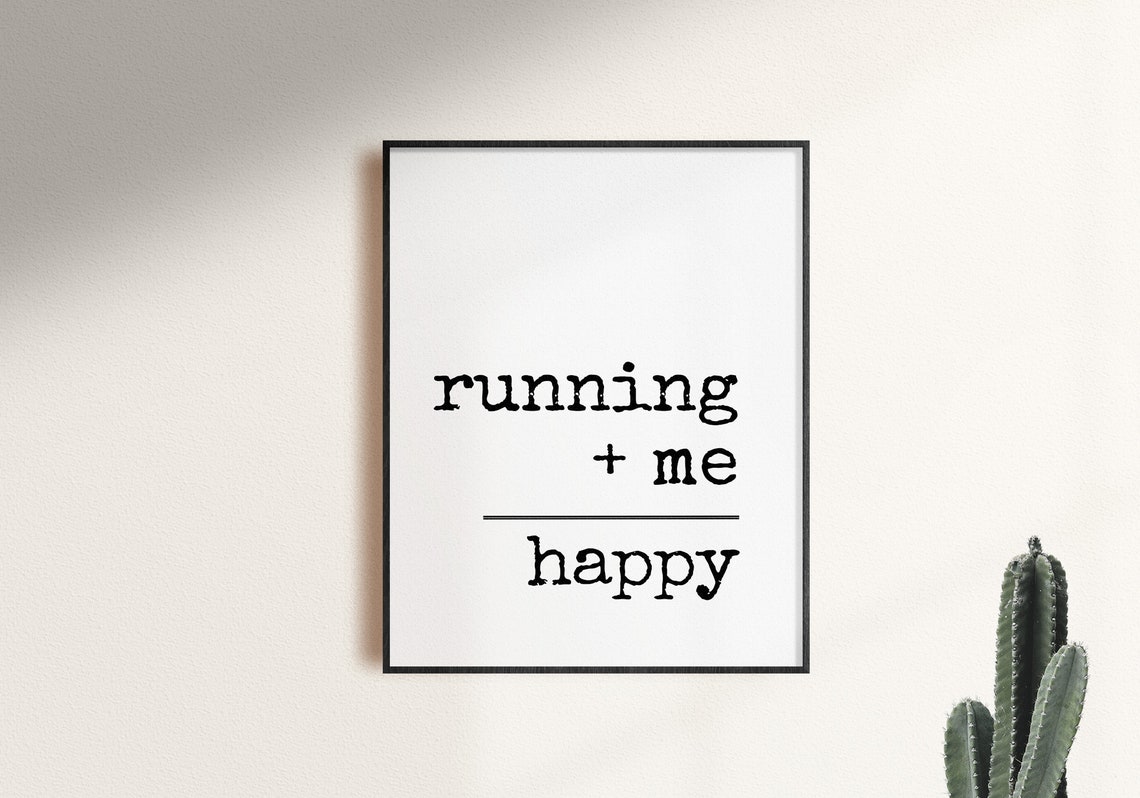Running Plus Me Happy Minimalist Typography Runner Gift Sports Poster