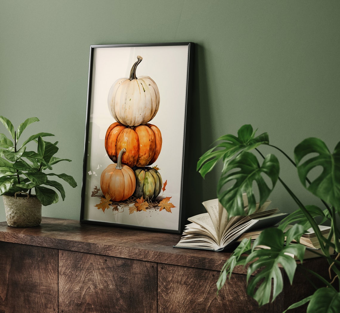 Watercolor Stacked Pumpkins Autumn Harvest Wall Decor Poster - Image 2