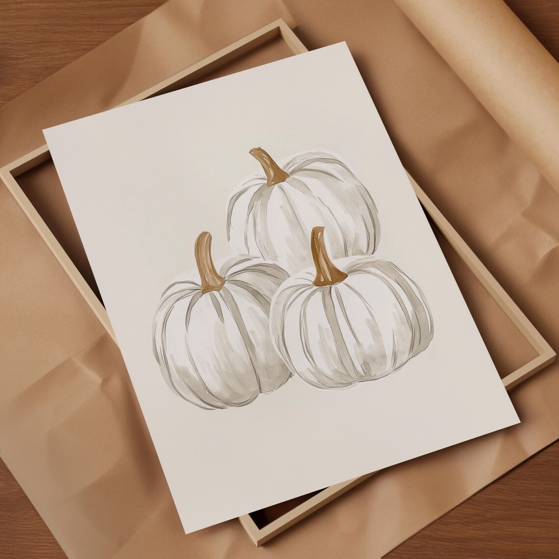 White Pumpkins Minimalist Fall Wall Art Poster - Image 2