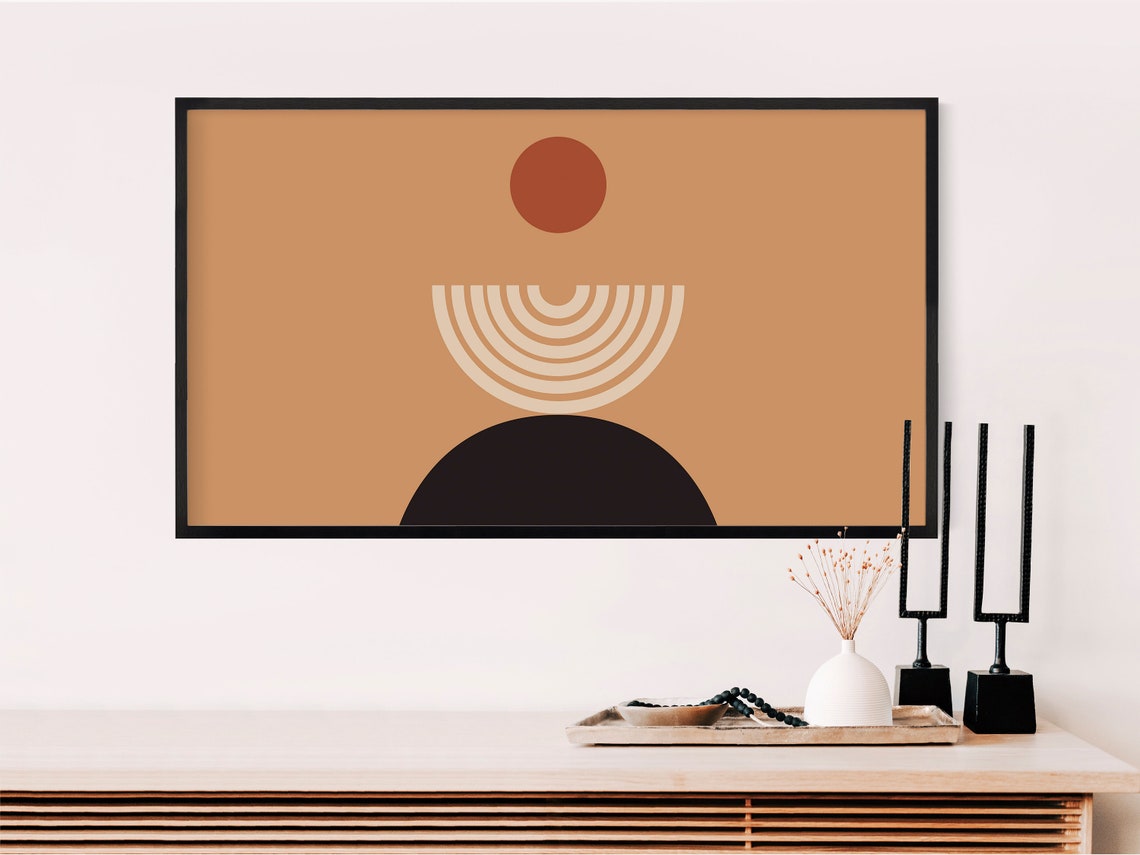 Mid Century Modern Geometric Sun and Arches Abstract Art Print - Image 2