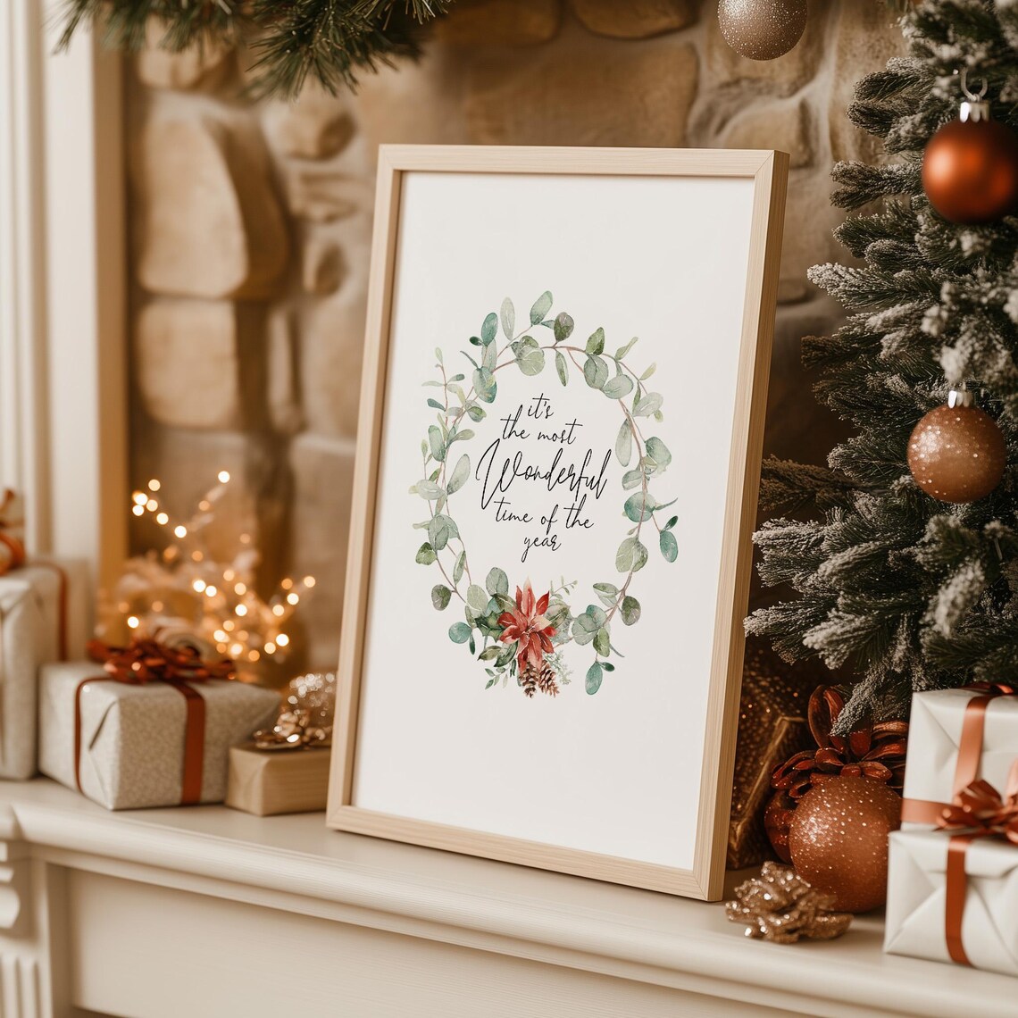 Christmas Wreath, Holiday Home Decor Art Print - Image 2