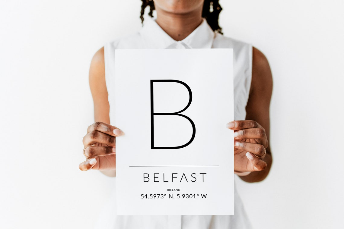 Belfast Ireland Initial Monogram Coordinates Minimalist Poster Art - Image 2