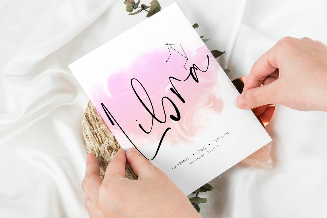 Libra Zodiac Sign Constellation Pink Watercolor Astrology Poster - Image 2