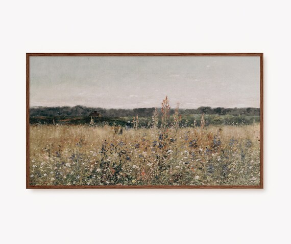 Golden Autumn Wildflower Meadow Vintage Field Painting Poster