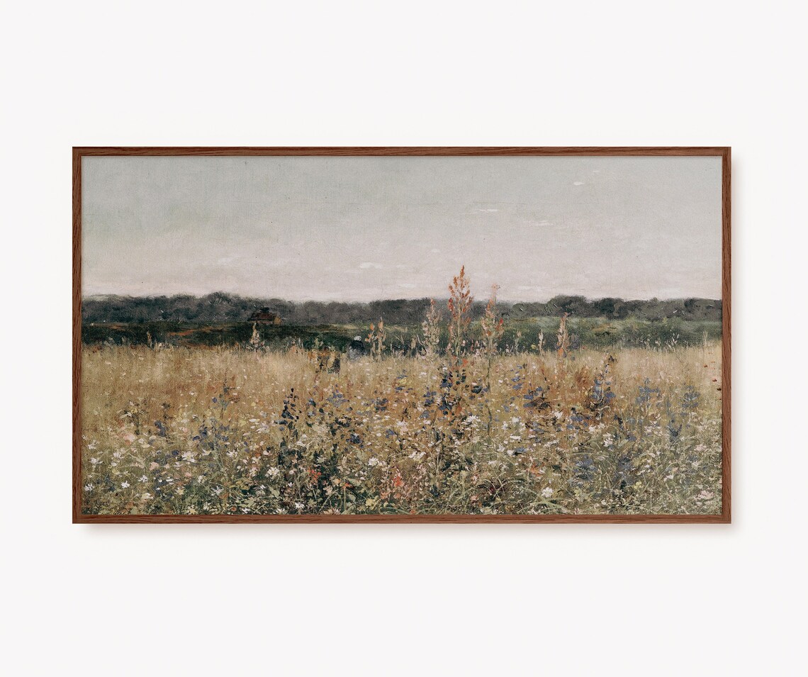 Golden Autumn Wildflower Meadow Vintage Field Painting Poster