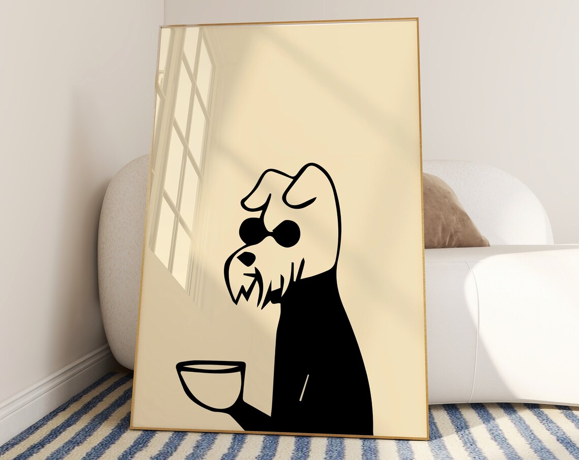 Dog Drinking Coffee Mid-Century Art Print - Image 8