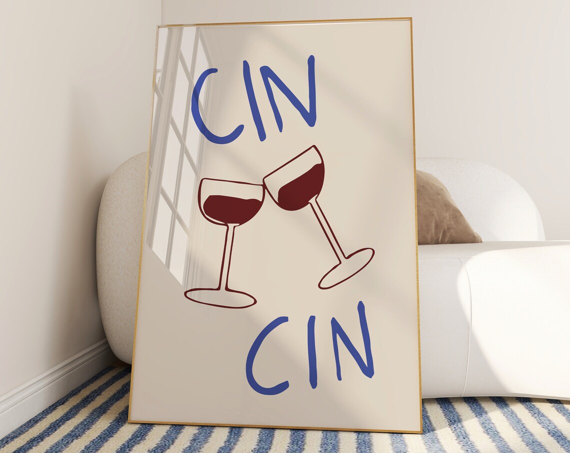 Cin Cin Cheers Wine Glasses Kitchen Art Print - Image 4