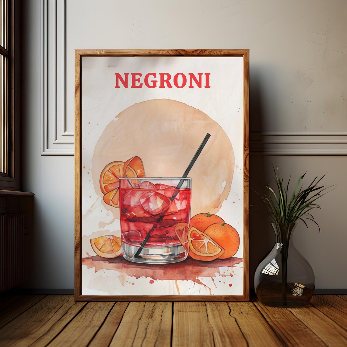 Negroni Watercolor Italian Cocktail Bar Drinks Recipe Poster - Image 2