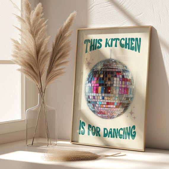 Kitchen Disco Ball Print, Funky Retro Art Print