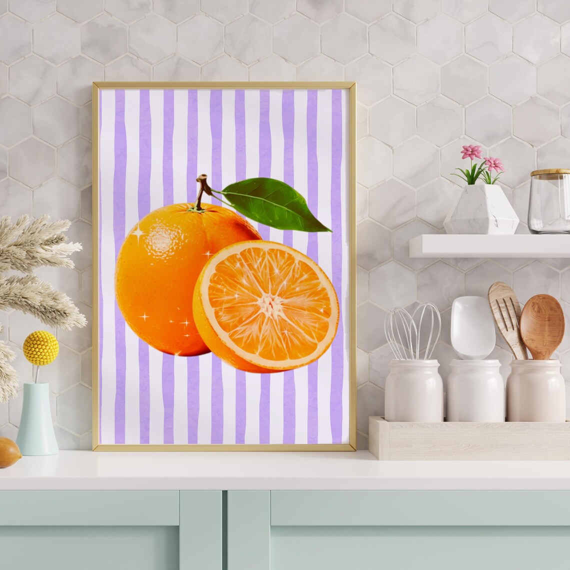 Orange Fruit Poster, Modern Kitchen Wall Decor