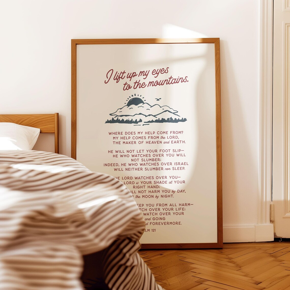 Psalm 121 I Lift Up My Eyes To The Mountains Retro Mountain Verse Poster - Image 3