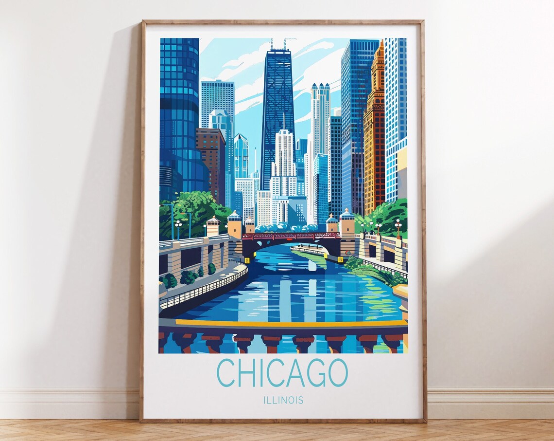 Chicago Illinois Travel Poster, USA Wall Art Print