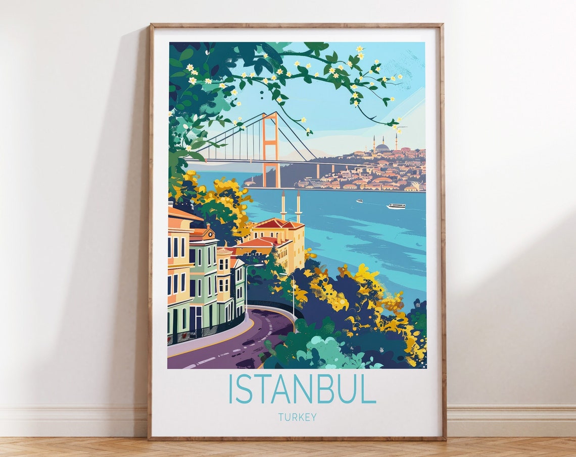 Istanbul Turkey Bosphorus Bridge Skyline Hillside Street Poster