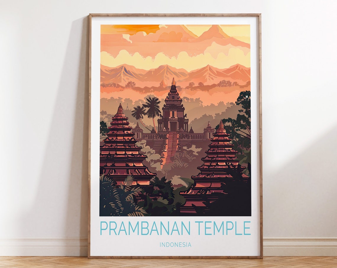 Prambanan Temple Indonesia Golden Sunset Temples Travel Poster