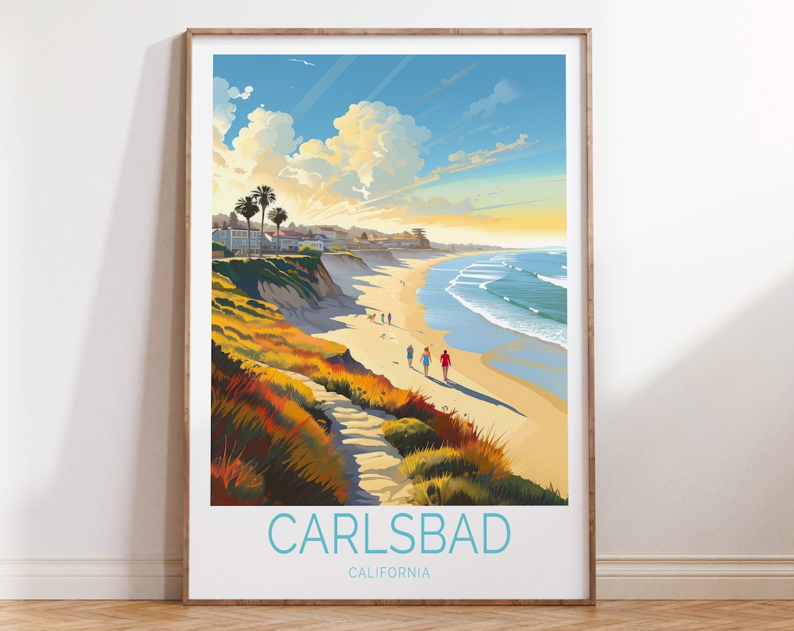 Carlsbad California Travel Poster, Coastal Wall Art